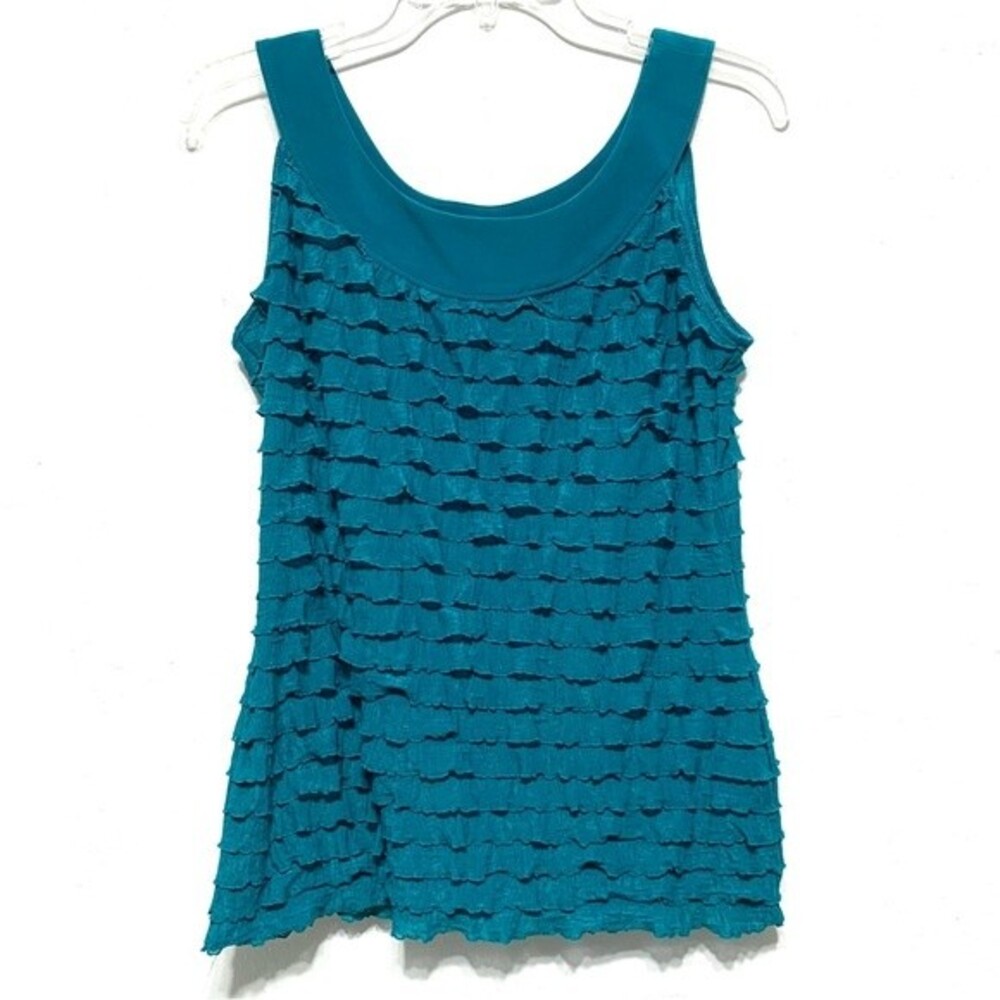 Sami & Jo Teal Blue Green Ruffle Blouse Tank Top size Small